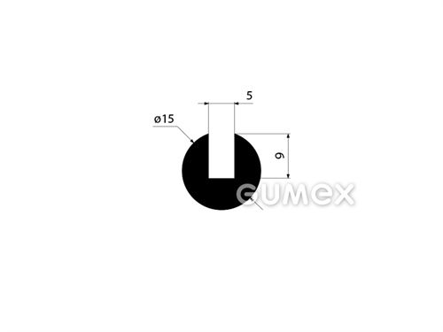 Pryžový profil kruhový, průměr 15mm, drážka 5mm, 70°ShA, NBR, -40°C/+70°C, černý
